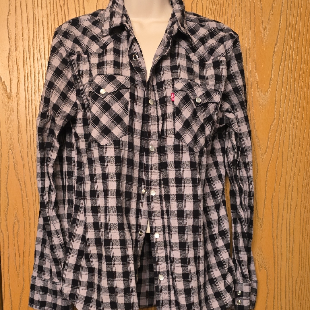Levi's Black And Gray Snap Plaid Shirt
